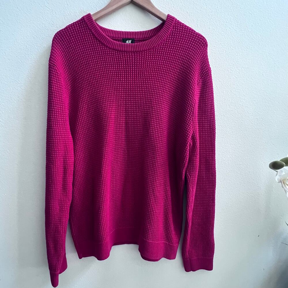 H & M Men's Chunky Knit Crewneck Red Sweater Shirt Size X-Large‎ Cotton Blend